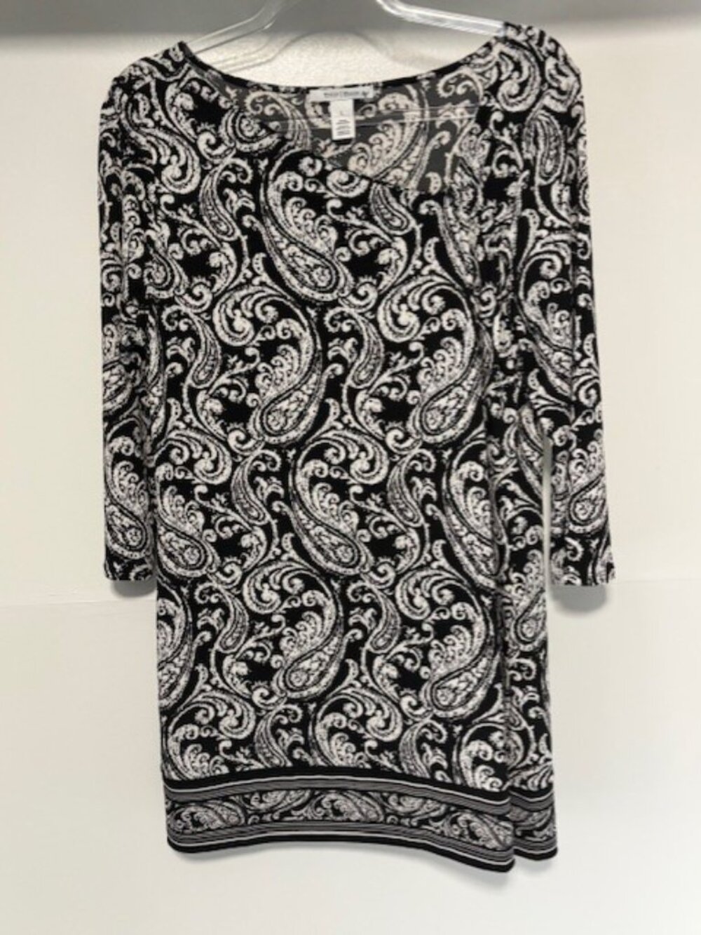 White House Black Market Paisley Tunic Dress L Asymmetrical Neckline Stretch